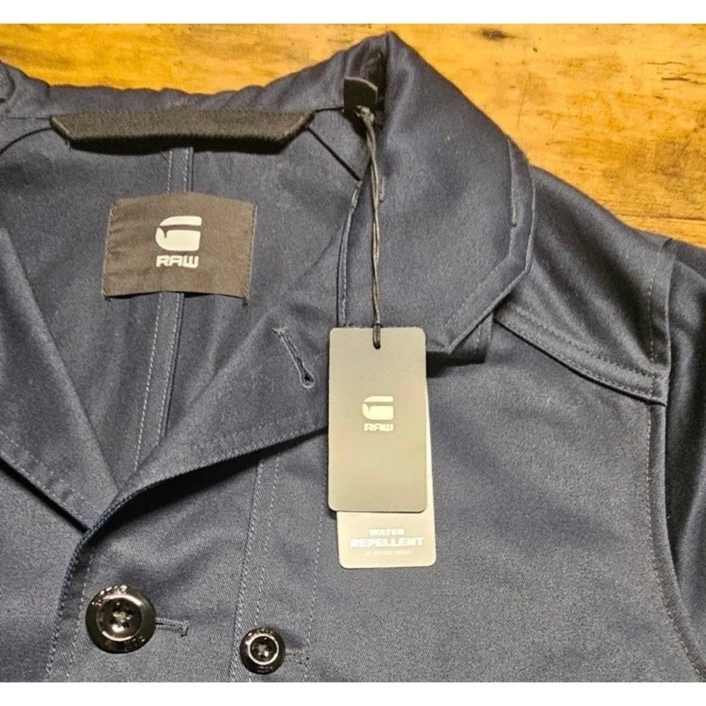 G-Star Raw Men's Navy Blue Cotton Garber Trench Utility Jacket Coat Size L NWT